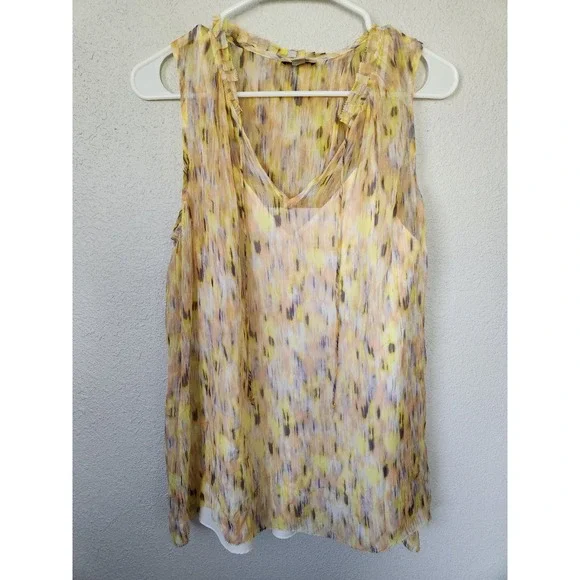 Lucky Brand Sleeveless Yellow Sheer Pattern Blouse Womens Small - Picture 1 of 6
